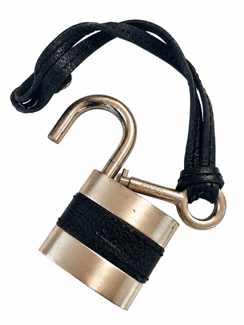 CHLOE PADDINGTON Black Leather / Gold Tone Metal Large Padlock & Large Gold Key